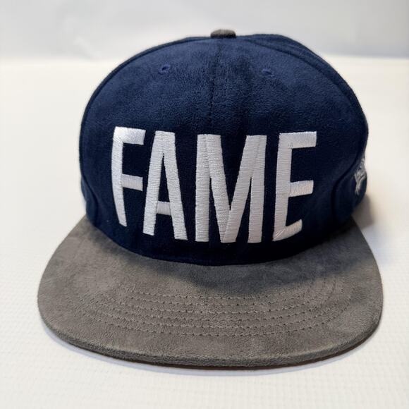 Hall Of Fame 2nd Sucks Hat Cap Snap Back Mens Navy Gray Suede FAME Embroidered - Picture 1 of 9